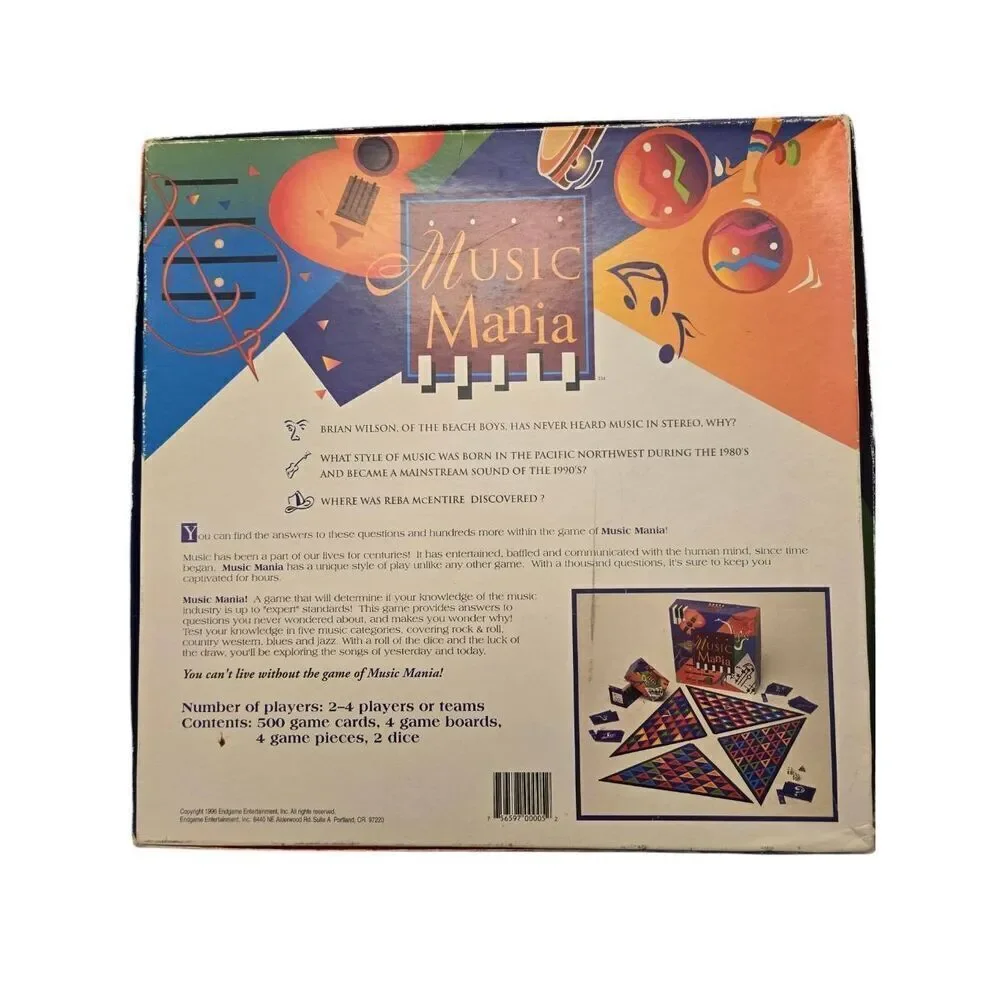 Music Mania Trivia Board Game 1996